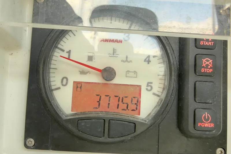 Carpediem 2 Yacht Photos Pics Close-up of a 2019 Lagoon 450 engine gauge displaying 3775.9 hours.