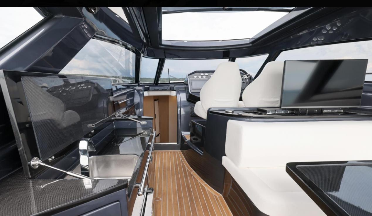 Luxurious interior of 2026 Focus Power 44 yacht with modern amenities and sleek design.