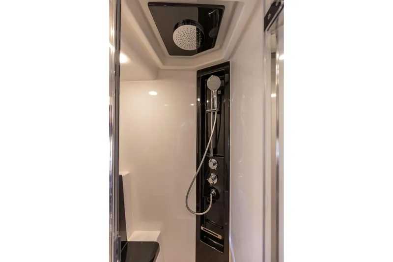  Yacht Photos Pics Luxurious shower in 2021 Azimut S6 Sportfly yacht, featuring modern fixtures and sleek design.