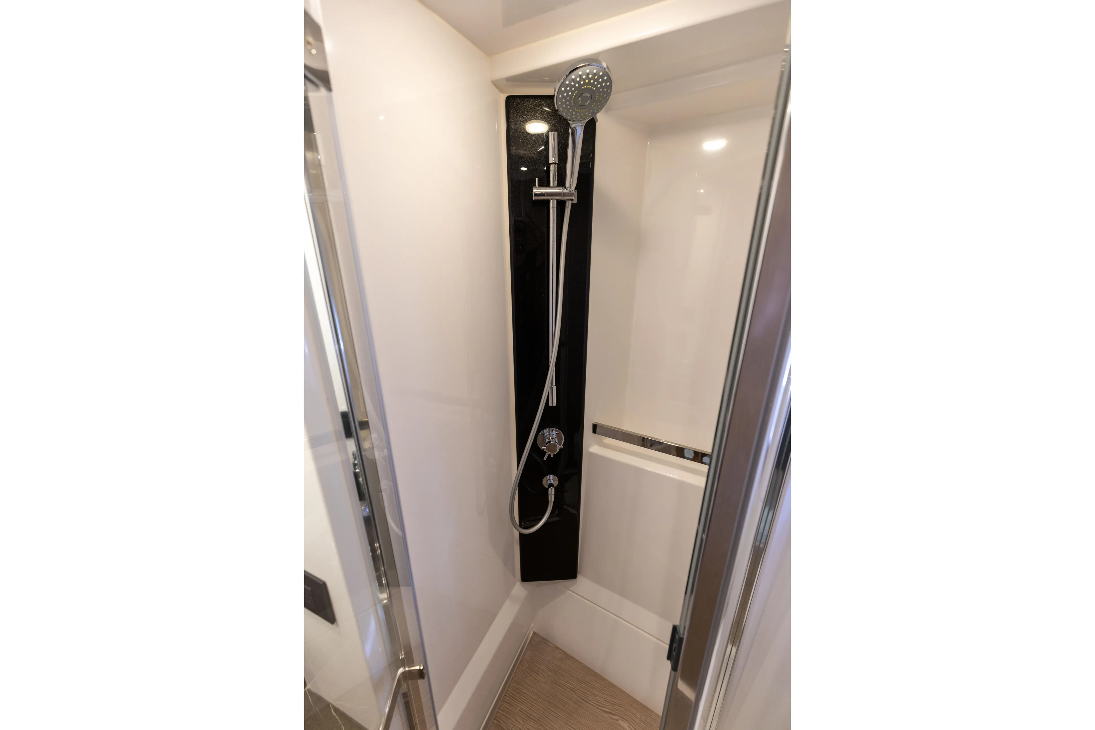  Yacht Photos Pics Shower area in 2021 Azimut S6 Sportfly yacht, featuring modern fixtures and sleek design.