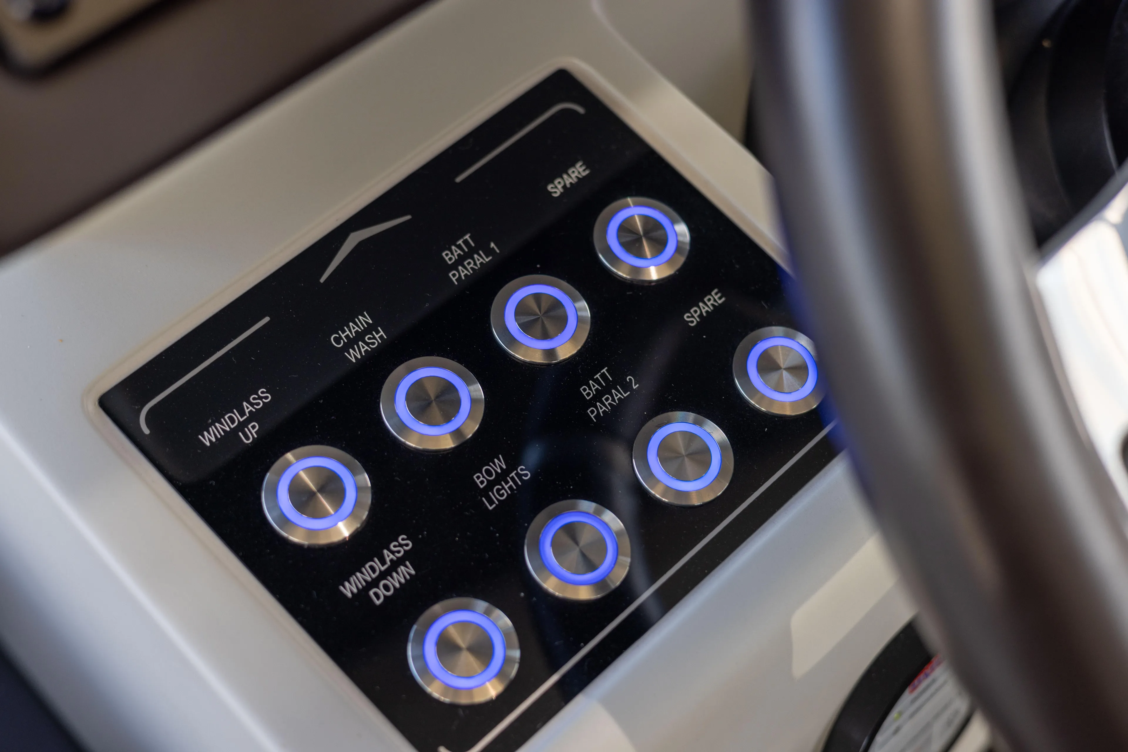  Yacht Photos Pics Control panel of 2021 Azimut S6 Sportfly yacht with illuminated buttons.