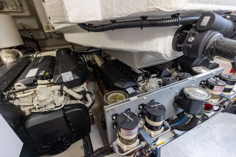  Yacht Photos Pics Engine room of 2021 Azimut S6 Sportfly yacht, showcasing advanced machinery and components.