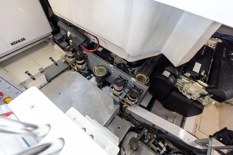  Yacht Photos Pics Engine room of 2021 Azimut S6 Sportfly yacht with Kohler generator and mechanical components.