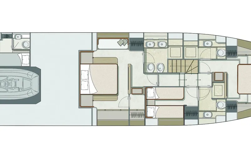  Yacht Photos Pics 2026 Cranchi 62 yacht floor plan with bedrooms, bathrooms, and living areas.