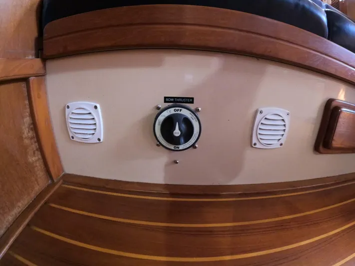 Wonderwind Yacht Photos Pics Control panel of a 1999 Island Packet 45 sailboat with bow thruster switch.