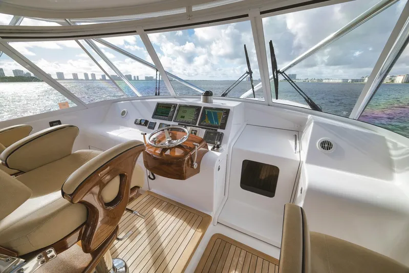 Magadi Yacht Photos Pics 2015 Ritchie Howell Express yacht helm with modern controls and ocean view.