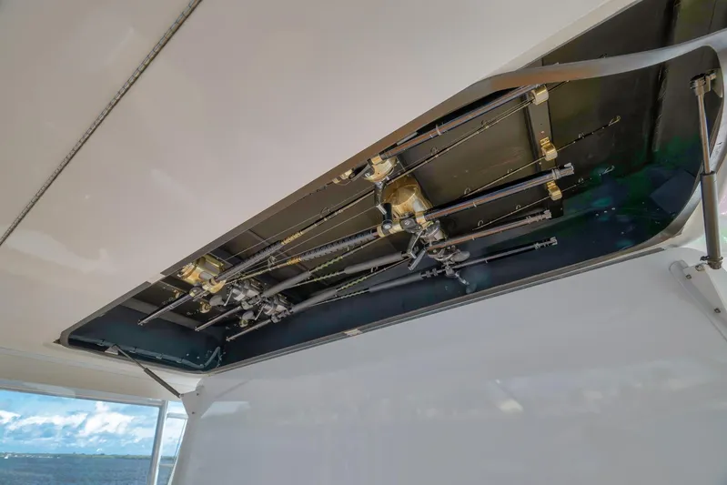 Magadi Yacht Photos Pics 2015 Ritchie Howell Express boat ceiling with exposed mechanical components.