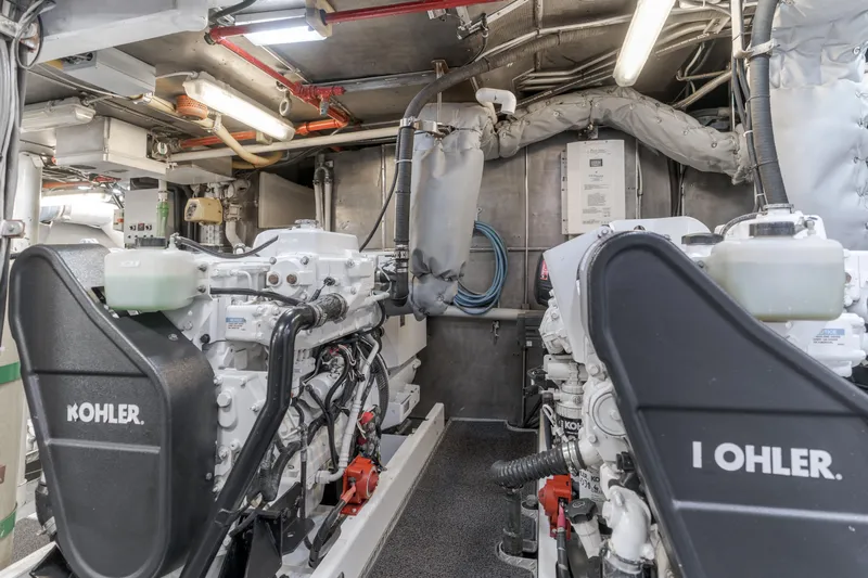 Huracan Yacht Photos Pics Engine room of 1991 Delta Marine Expedition yacht with Kohler generators.