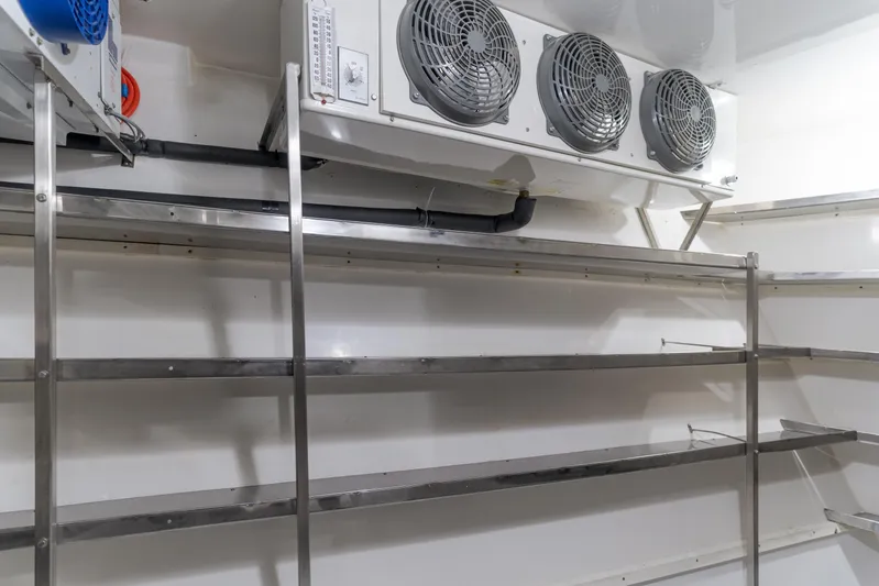 Huracan Yacht Photos Pics Stainless steel shelves and cooling fans in a 1991 Delta Marine Expedition yacht.