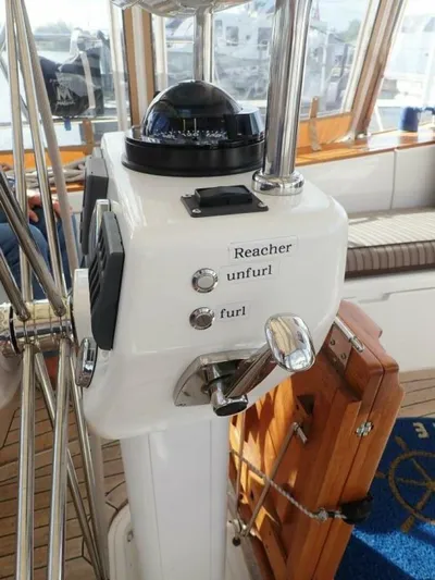  Yacht Photos Pics Sailboat helm controls with reacher, unfurl, and furl options, Tartan 4300, 2011 model.