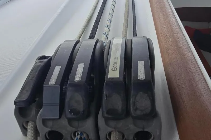 Farenheight Yacht Photos Pics Close-up of rope clutches on a 2008 Beneteau Oceanis 40 sailboat.