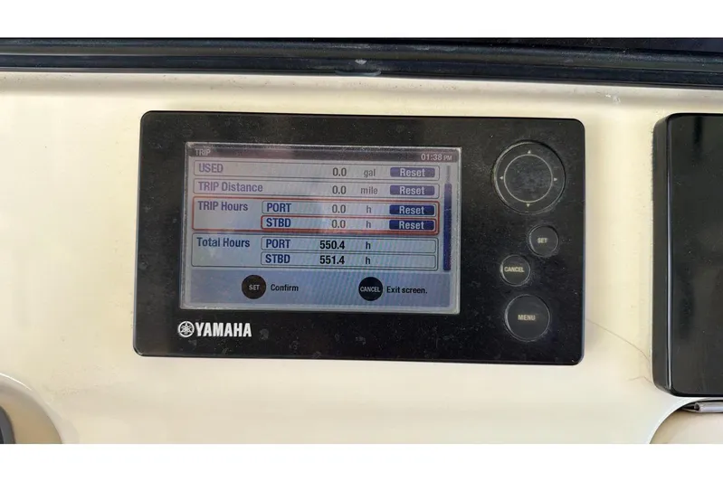  Yacht Photos Pics Yamaha display on 2015 Scout 350 LXF showing trip and total hours.