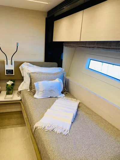 Murano Yacht Photos Pics Luxurious cabin interior of 2018 Azimut 72 FLY yacht with modern decor.