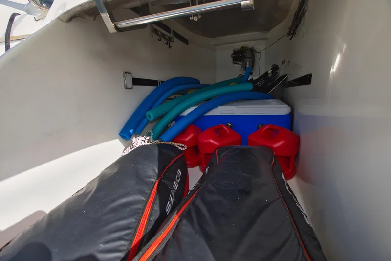 Julia Too Yacht Photos Pics Storage compartment of 2002 Azimut 70 Sea Jet with equipment and supplies.