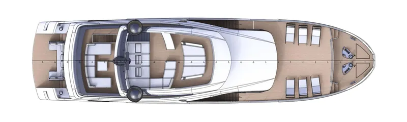 Filippetti N28 Yacht Photos Pics Top view of 2027 Filippetti N28 yacht layout, showcasing spacious deck and seating areas.