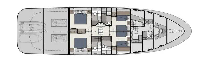 Filippetti N28 Yacht Photos Pics Floor plan of 2027 Filippetti N28 yacht, showcasing cabin and layout design.