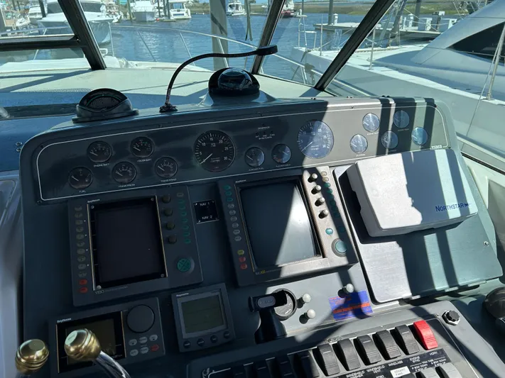  Yacht Photos Pics Control panel of a 1999 Tiara Yachts 4000 Express with navigation instruments.