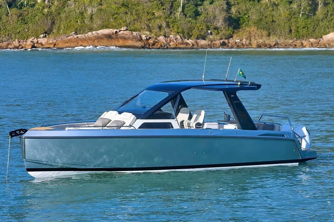2027 Schaefer V34 yacht cruising on serene blue waters.