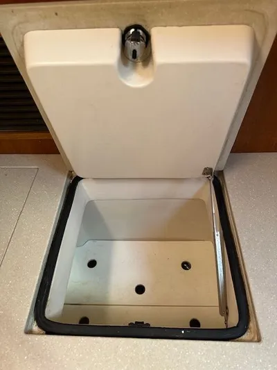 Junebug Yacht Photos Pics Open storage compartment in Catalina 350 MkII boat, year 2008.