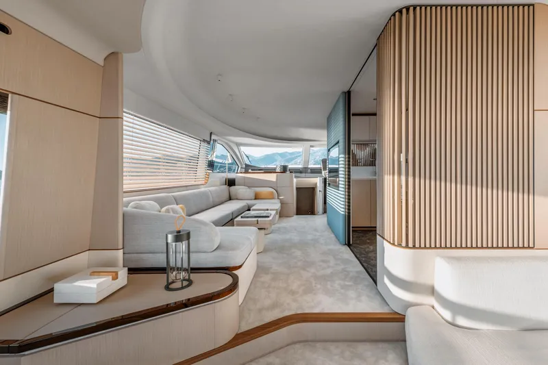  Yacht Photos Pics Luxurious interior of 2024 Azimut 68 yacht with modern design and elegant furnishings.