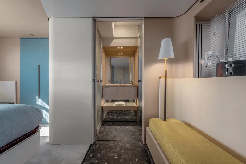  Yacht Photos Pics Luxurious interior of 2024 Azimut 68 yacht featuring modern design and elegant furnishings.