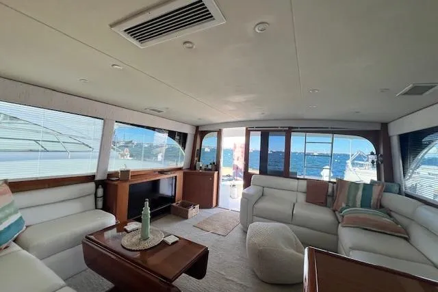 What's Next Yacht Photos Pics Luxurious interior of a 1995 Post 50 Convertible yacht with ocean view.