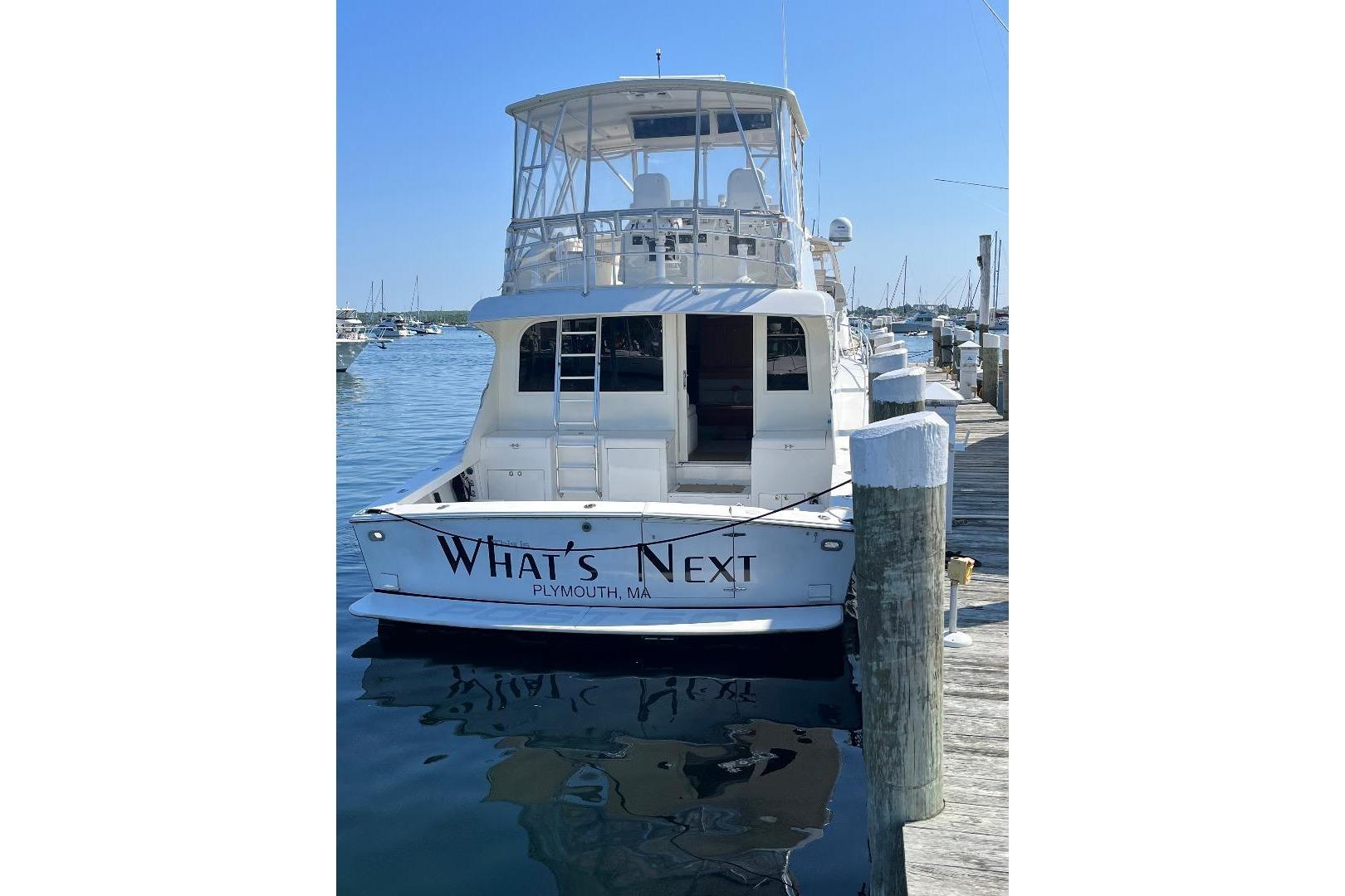 1995 Post 50 Convertible yacht docked in Plymouth, MA, named "What's Next."
