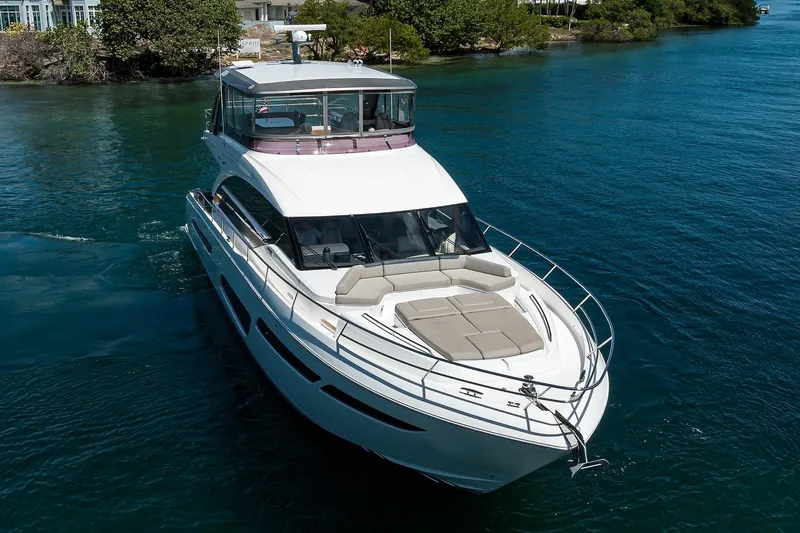 Miss Amy Yacht Photos Pics Luxurious 2020 Princess F70 yacht cruising in clear blue waters.