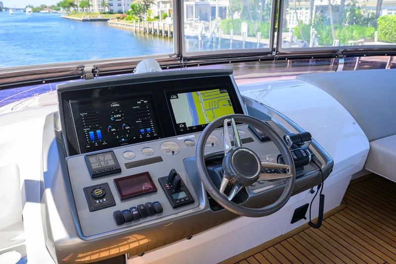 Miss Amy Yacht Photos Pics Luxury yacht Princess F70 helm with advanced navigation system, 2020 model.
