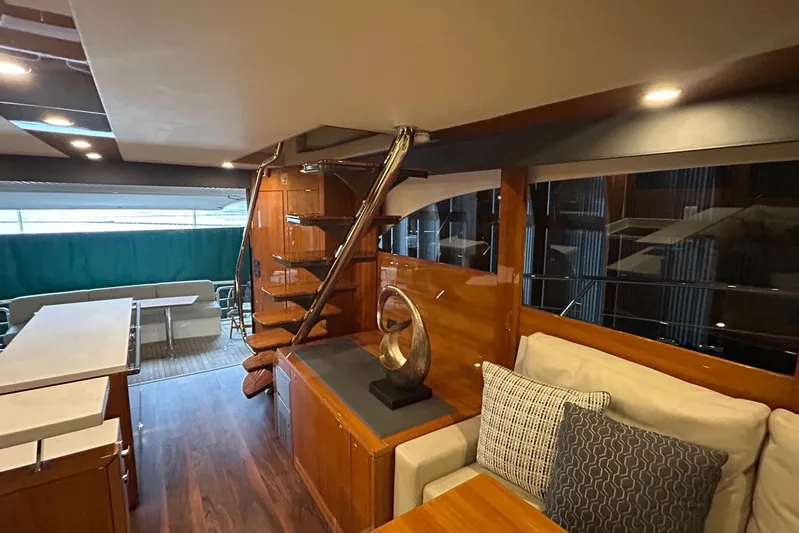  Yacht Photos Pics Luxurious interior of 2020 Maritimo M64 yacht with modern furnishings and elegant design.