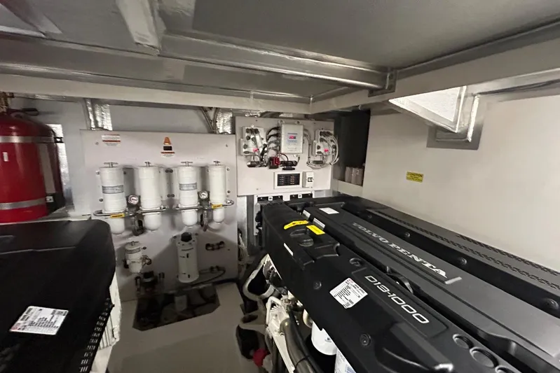  Yacht Photos Pics Engine room of 2020 Maritimo M64 yacht with Volvo Penta D13 engine.
