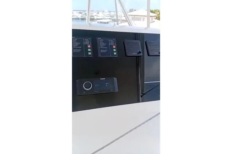  Yacht Photos Pics Control panel of a 2002 Viking 55 Convertible yacht with electronic displays.
