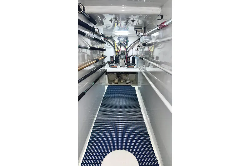 Sea Hag Yacht Photos Pics Engine room of 2008 Blackwell Custom Carolina 61, featuring organized equipment and piping.