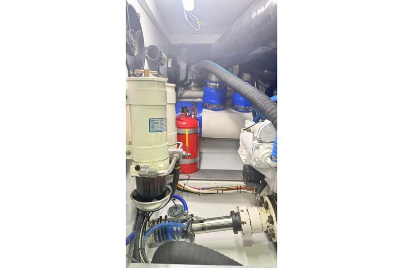 Sea Hag Yacht Photos Pics Engine room of 2008 Blackwell Custom Carolina 61 Carolina Custom yacht, featuring mechanical components.