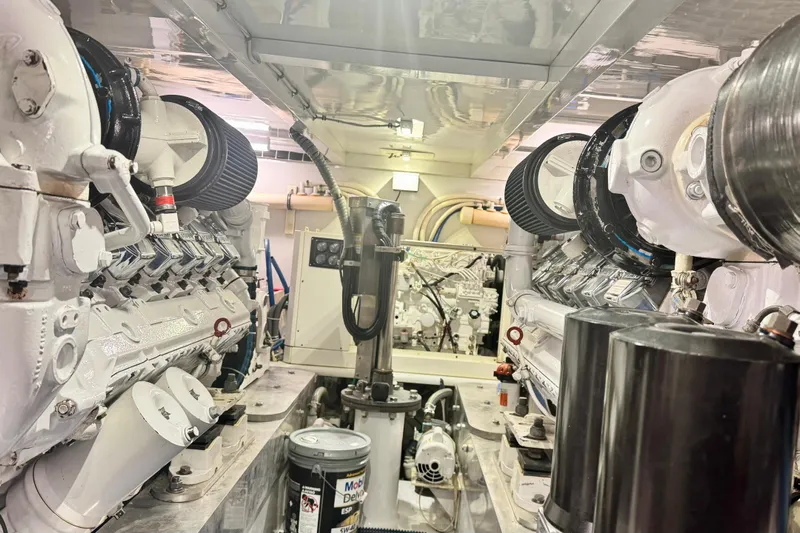 Sea Hag Yacht Photos Pics Engine room of 2008 Blackwell Custom Carolina 61 Carolina Custom yacht, showcasing powerful machinery.