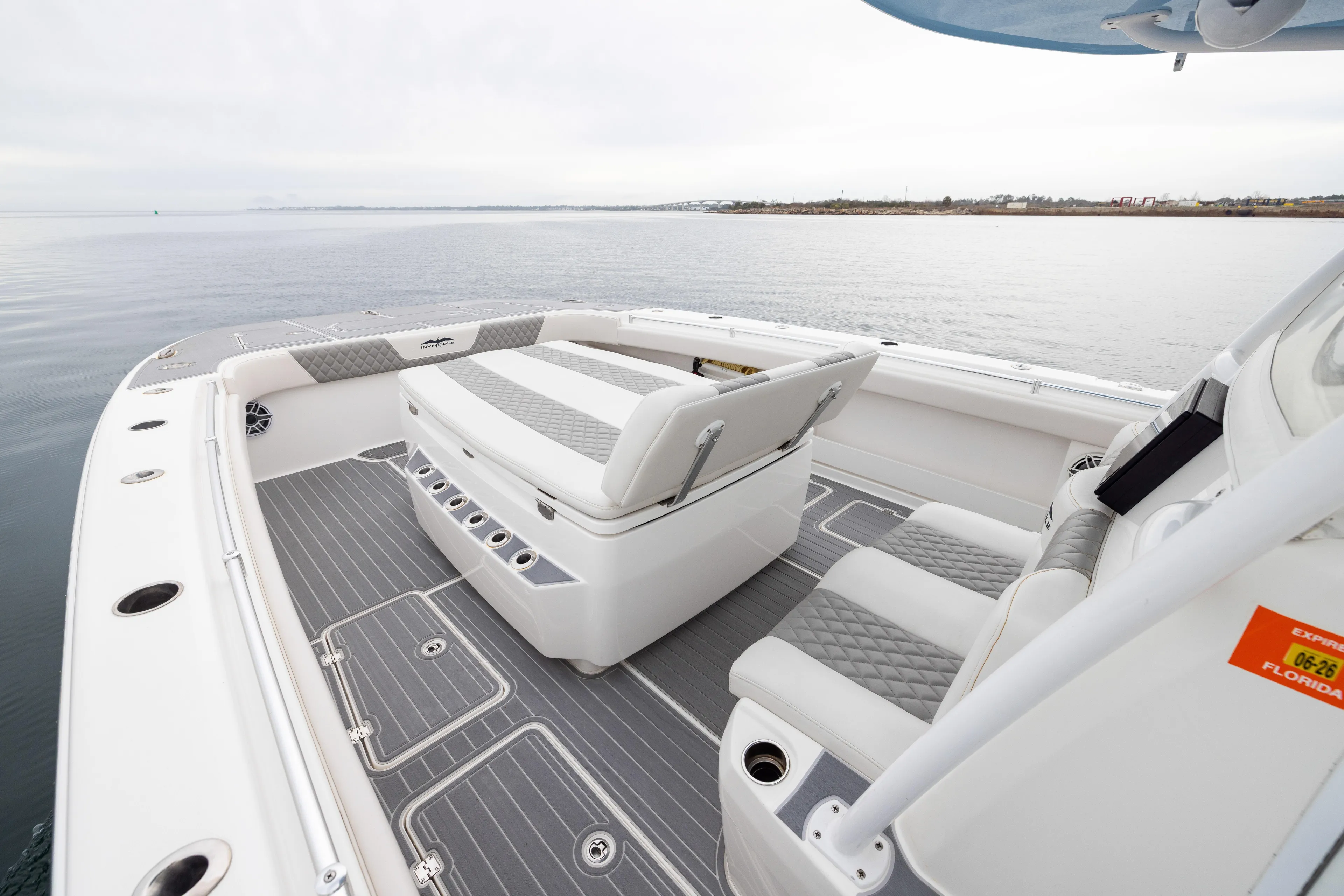  Yacht Photos Pics Luxurious 2020 Invincible 40 Catamaran interior with sleek seating and ocean view.