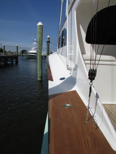 Sea Hag Yacht Photos Pics Side view of a 2007 Blackwell Custom Carolina 61 yacht in harbor.