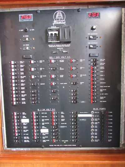 Sea Hag Yacht Photos Pics Electrical control panel on a 2007 Blackwell Custom Carolina 61 boat.