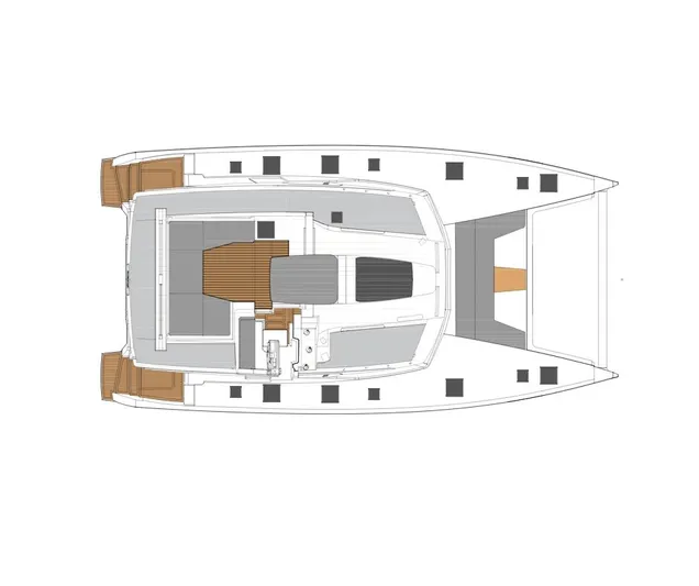 Aura 51 In St.petersburg, Fl. Ex-factory Nov 2025 Yacht Photos Pics Top view layout of 2026 Fountaine Pajot Aura 51 catamaran, showcasing deck and interior design.