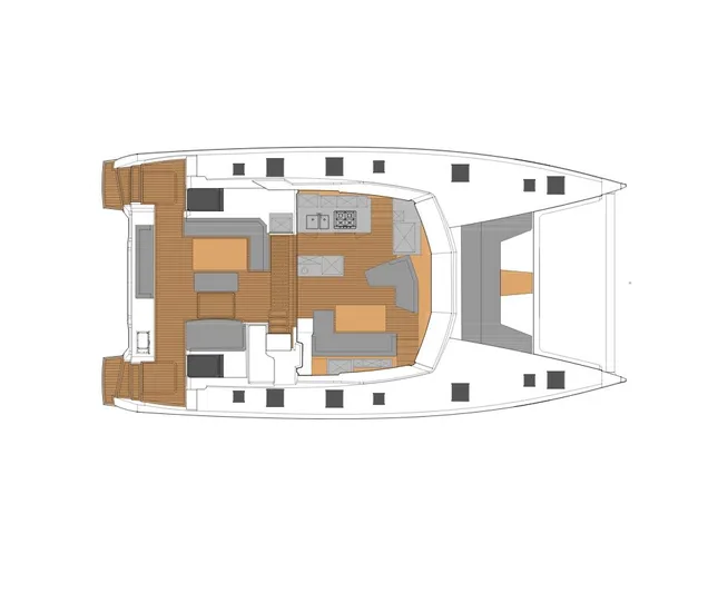 Aura 51 In St.petersburg, Fl. Ex-factory Nov 2025 Yacht Photos Pics Floor plan of 2026 Fountaine Pajot Aura 51 catamaran, showcasing interior layout and design.