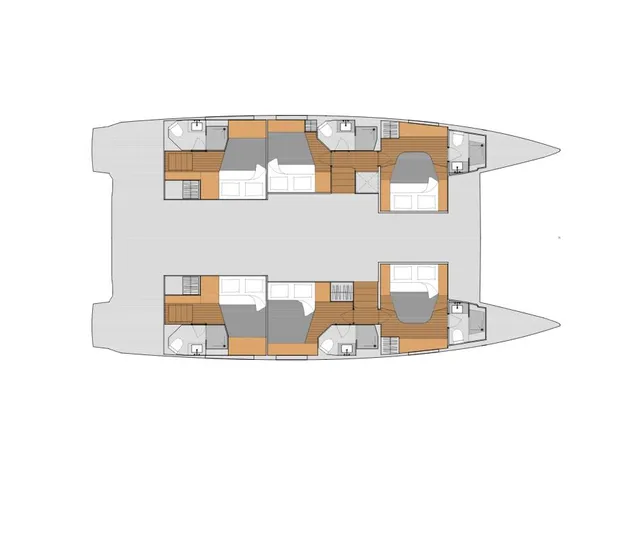 Aura 51 In St.petersburg, Fl. Ex-factory Nov 2025 Yacht Photos Pics 2026 Fountaine Pajot Aura 51 catamaran layout with multiple cabins and bathrooms.