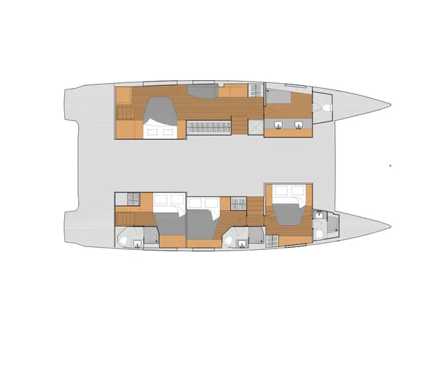 Aura 51 In St.petersburg, Fl. Ex-factory Nov 2025 Yacht Photos Pics Floor plan of 2026 Fountaine Pajot Aura 51 catamaran, showcasing cabin and layout design.