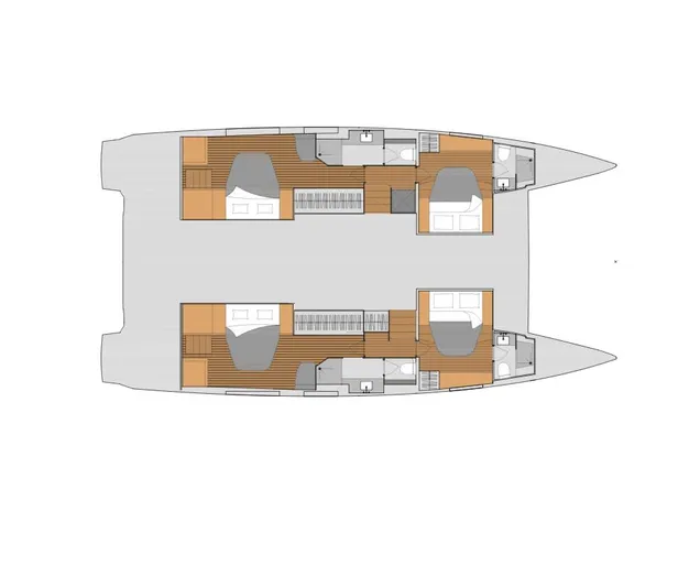 Aura 51 In St.petersburg, Fl. Ex-factory Nov 2025 Yacht Photos Pics Floor plan of 2026 Fountaine Pajot Aura 51 catamaran, featuring cabins and living spaces.