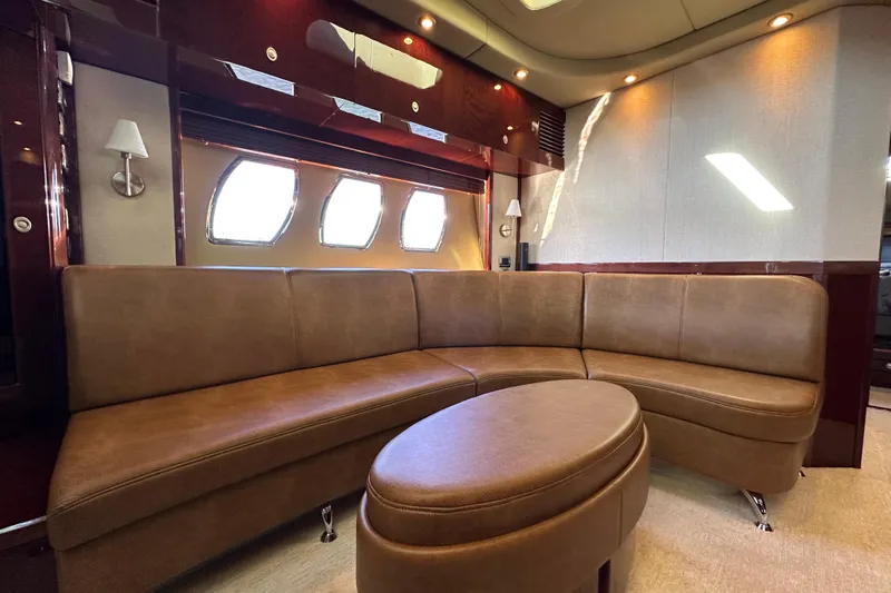 Ohana Yacht Photos Pics Luxurious interior of 2007 Sea Ray 60 Sundancer yacht with elegant leather seating.