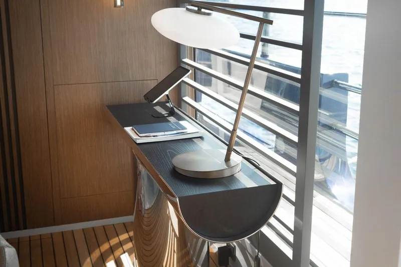 Blade II Yacht Photos Pics Modern desk with lamp and tablet on MMGI BLADE II yacht, 2009 model.