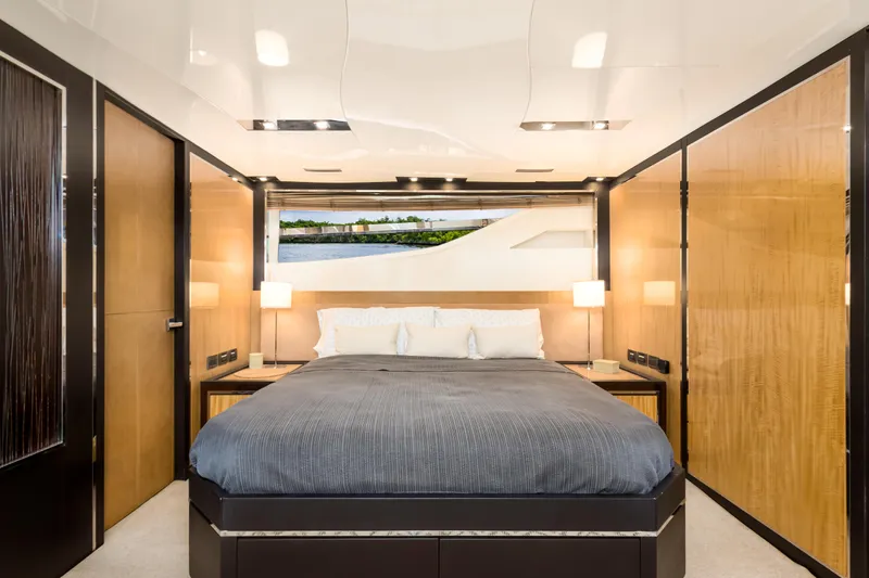 Bikinis Optional Yacht Photos Pics Luxurious bedroom interior of 2012 Cheoy Lee 76 Alpha yacht with modern design elements.
