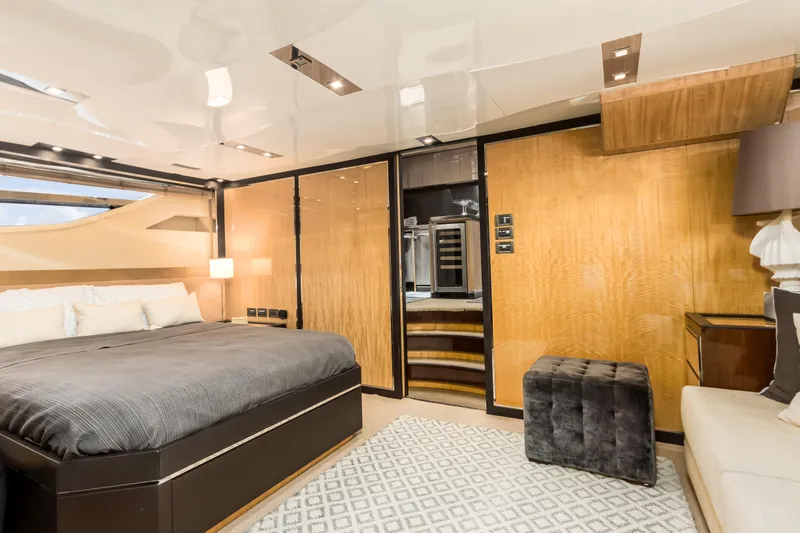 Bikinis Optional Yacht Photos Pics Luxurious bedroom interior of 2012 Cheoy Lee 76 Alpha yacht with modern design elements.