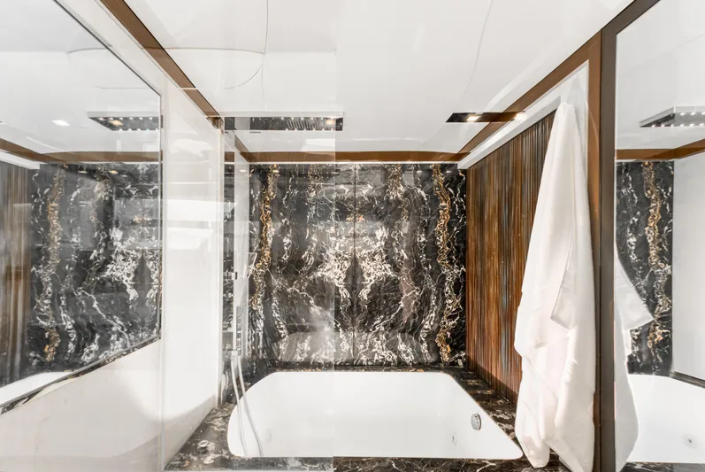 Bikinis Optional Yacht Photos Pics Luxurious marble bathroom in 2012 Cheoy Lee 76 Alpha yacht.