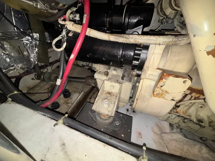  Yacht Photos Pics Engine compartment of a 1993 Carver 440 Aft Cabin Motor Yacht, showing mechanical components.