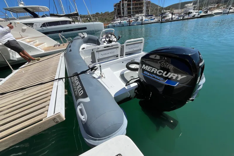 Sona 1 Yacht Photos Pics A 2019 Lagoon 630 Motor Yacht docked with a Highfield tender and Mercury engine.